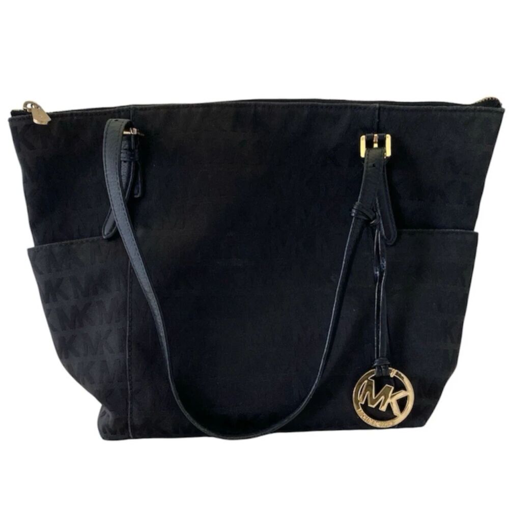 Michael Kors Women's Soft HandBag, Large - Black MK Logo - Picture 3 of 16